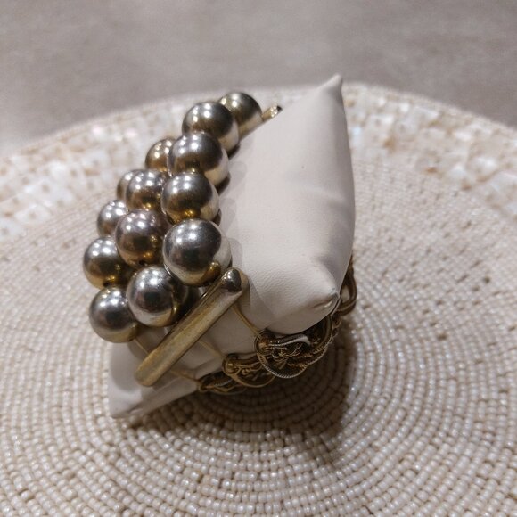 VINTAGE Women's Silver-Tone 2-Sides Stretch Balls Chain Link Bracelet - One Size - Picture 8 of 8